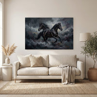Dynamic Black Horses Oil Painting Style Canvas Print Wall Art for Modern Decor - Mockup Display 6