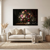 Classical Floral Bouquet Oil Painting Style Canvas Print Wall Art, Elegant Decor - Mockup Display 6