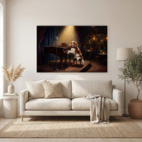 Cavalier King Charles Dog Piano Player Oil Painting Style Canvas Print Wall Art, Sophisticated Lounge Scene - Mockup Display 6