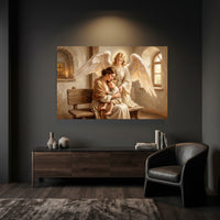 Religious Mother Child and Guardian Angel Oil Painting Style Canvas Print Wall Art - Mockup Display 6