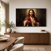 Jesus Christ Portrait Oil Painting Style Canvas Print Wall Art, Inspirational - Mockup Display 6
