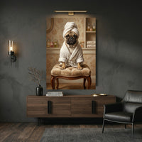 Chic Pug in Robe Oil Painting Style Canvas Print Wall Art for Bathroom Decor - Mockup Display 6