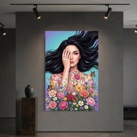 Vibrant Woman with Floral Butterflies Canvas Print Wall Art, Floral Beauty - Mockup Display 6