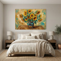 Vibrant Sunflower Bouquet Oil Painting Style Canvas Print Wall Art, Botanical Decor - Mockup Display 6