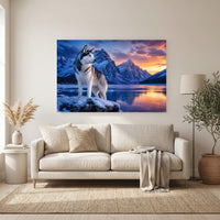 Siberian Husky Winter Mountain Sunset Realistic Canvas Print Wall Art Décor - Mockup Display 6