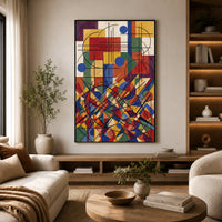 Abstract Geometric Cubist Style Canvas Print Wall Art, Vibrant Modern Decor - Mockup Display 6