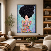 Woman with Flowing Hair & Floral Body Art Canvas Print Wall Art, Bohemian Decor - Mockup Display 6
