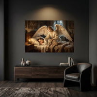 Classical Guardian Angel Child Oil Painting Style Canvas Print Wall Art, Divine Serenity - Mockup Display 6