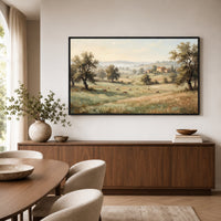 Rustic Landscape with Grazing Sheep Oil Painting Style Canvas Print Wall Art, Farmhouse Decor - Mockup Display 6