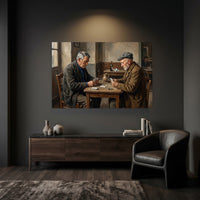 Elderly Men Playing Cards Oil Painting Style Canvas Print Wall Art, Tavern Scene Decor - Mockup Display 6