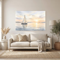 Serene Sailboat Sunset Watercolor Style Canvas Print Wall Art Coastal Decor - Mockup Display 6