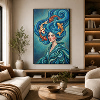 Mystical Woman with Koi Fish Canvas Print Wall Art, Elegant Fantasy Style Decor - Mockup Display 6