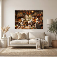 Whimsical Chef Dogs Cooking Kitchen Oil Painting Style Canvas Print Wall Art Decor - Mockup Display 6