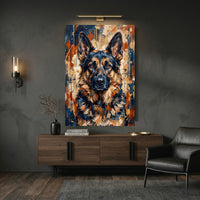 German Shepherd Abstract Oil Painting Style Canvas Print Wall Art with Gold Splatter - Mockup Display 6