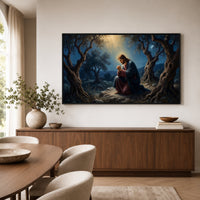 Jesus in Gethsemane Oil Painting Style Canvas Print Wall Art, Divine Light - Mockup Display 6