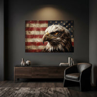 Regal Bald Eagle American Flag Oil Painting Style Canvas Print Wall Art, Rustic Decor - Mockup Display 6