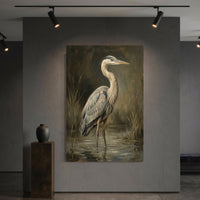 Majestic Heron Wetland Oil Painting Style Canvas Print Wall Art, Nature Decor - Mockup Display 6