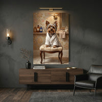 Yorkshire Terrier in Robe Oil Painting Style Canvas Print Wall Art, Elegant Bathroom Decor - Mockup Display 6