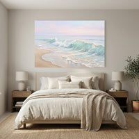 Serene Ocean Waves Textured Canvas Print Wall Art with Pastel Sky Charm - Mockup Display 6