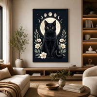 Mystical Black Cat Moon Phases Celestial Canvas Print Wall Art, Elegant Home Decor - Mockup Display 6