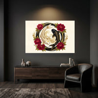 Golden and Black Koi Fish Peony Japanese Art Style Canvas Print Wall Art Decor - Mockup Display 6