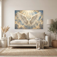 Ethereal Angel Wings Heavenly Clouds Light Rays Canvas Print Wall Art, Divine Decor - Mockup Display 6