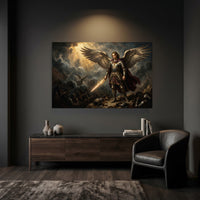 Archangel Michael Divine Battle Oil Painting Style Canvas Print Wall Art, Majestic - Mockup Display 6