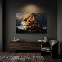 Rembrandt's Storm Sea Galilee Oil Painting Style Canvas Print Wall Art, Museum Quality - Mockup Display 6