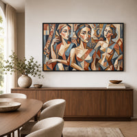 Cubist Three Women Portrait Canvas Print Wall Art, Abstract Gallery Style - Mockup Display 6