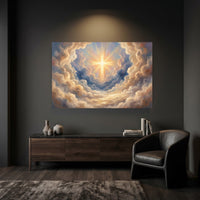 Radiant Cross in Divine Clouds Oil Painting Style Canvas Print Wall Art, Spiritual Decor - Mockup Display 6