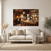 Chef Dogs Cooking Oil Painting Style Canvas Print Wall Art Rustic Kitchen Decor - Mockup Display 6