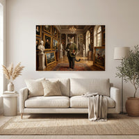 Dapper Cat in Grand Art Gallery Classical Style Canvas Print Wall Art for Museum Decor - Mockup Display 6