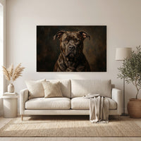 Black Pit Bull Stretched Canvas Wall Art, Dramatic Dog Portrait Print, Rustic Living Room Decor