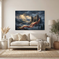 Patriotic Liberty Castle Oil Painting Style Canvas Print Wall Art for Study - Mockup Display 6