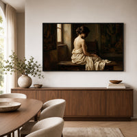 Contemplative Woman Classical Oil Painting Style Canvas Print Wall Art, Elegant - Mockup Display 6