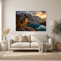 German Shepherd Dog Mountain Lake Sunset Oil Painting Style Canvas Print Wall Art, Majestic - Mockup Display 6