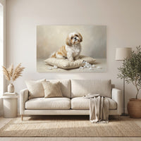Shih Tzu Stretched Canvas Wall Art, Soft Dog Portrait Print, Elegant Bedroom Decor