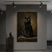 Elegant Black Cat Portrait Oil Painting Style Canvas Print Wall Art, Regal - Mockup Display 6