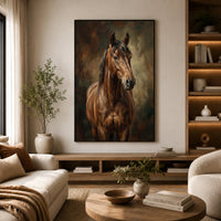 Brown Horse Oil Painting Style Canvas Print Wall Art for Equestrian Decor - Mockup Display 6
