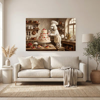 Charming Poodle Chef Decorating Cake Oil Painting Style Canvas Print Wall Art, Kitchen - Mockup Display 6