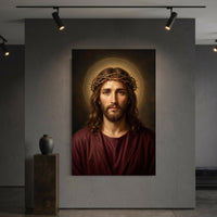 Jesus Christ Crown of Thorns Realistic Spiritual Portrait Canvas Print Wall Art - Mockup Display 6