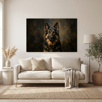 German Shepherd Stretched Canvas Wall Art, Dramatic Dog Portrait Print, Rustic Living Room Decor