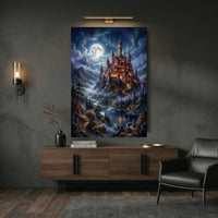 Enchanted Fantasy Castle Oil Painting Style Canvas Print Wall Art Night View - Mockup Display 6