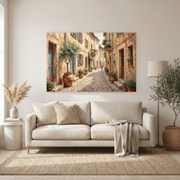 Charming Mediterranean Street Oil Painting Style Canvas Print Wall Art Rustic Decor - Mockup Display 6