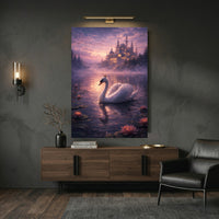 Fantasy Swan Lake Castle Oil Painting Style Canvas Print Wall Art Decor - Mockup Display 6