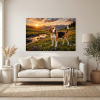 Regal Beagle Dog Mountain Sunset Oil Painting Style Canvas Print Wall Art, Nature Inspired - Mockup Display 6