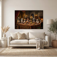 Grand Canine Feast Oil Painting Style Canvas Print Wall Art, Humorous Decor - Mockup Display 6