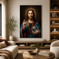 Jesus Christ Salvator Mundi Oil Painting Style Canvas Print Wall Art, Divine - Mockup Display 6
