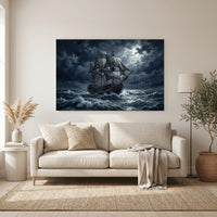 Dramatic Pirate Ship Oil Painting Style Canvas Print Wall Art, Nautical Theme - Mockup Display 6