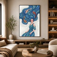 Mystical Water Maiden & Koi Fish Fantasy Canvas Print Wall Art, Serene Decor - Mockup Display 6